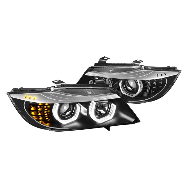 Lumen® - Gray 3D Crystal DRL Bar Projector Headlights with LED Turn Signal, BMW 3-Series