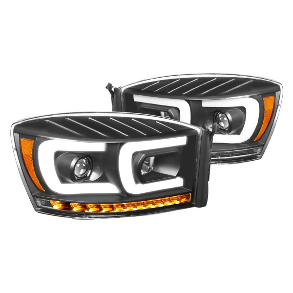 Lumen® - Black DRL Bar Projector Headlights with Sequential LED Turn Signal, Dodge Ram
