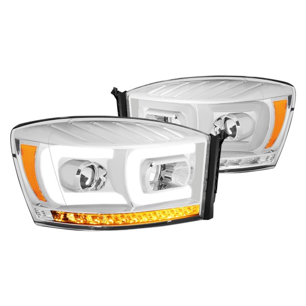 Lumen® - Chrome DRL Bar Projector Headlights with Sequential LED Turn Signal, Dodge Ram