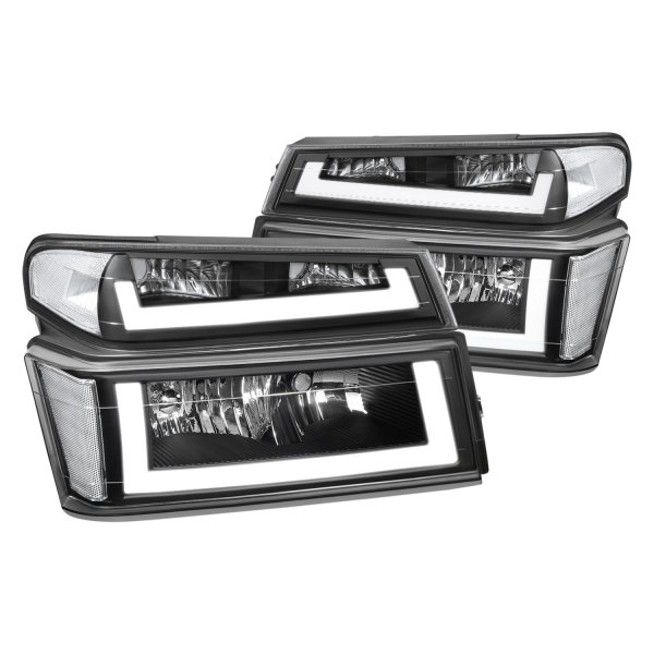 Lumen® - Black LED DRL Bar Euro Headlights, Chevy Colorado