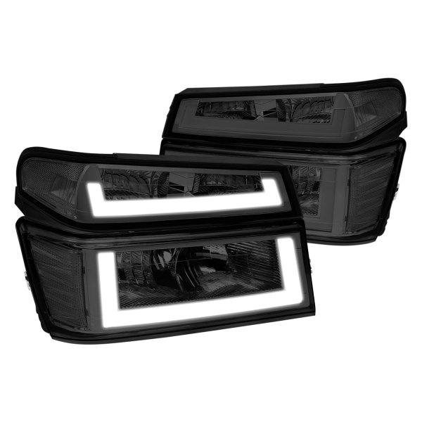 Lumen® - Chrome/Smoke LED DRL Bar Euro Headlights, Chevy Colorado