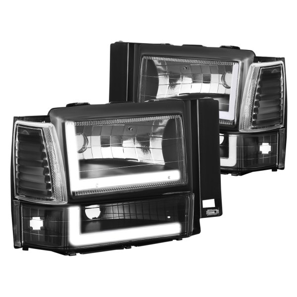 Lumen® - Black LED DRL Bar Euro Headlights with Turn Signal/Parking and Corner Lights, Ford Explorer