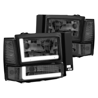 Lumen® - Chrome/Smoke LED DRL Bar Euro Headlights with Turn Signal/Parking and Corner Lights