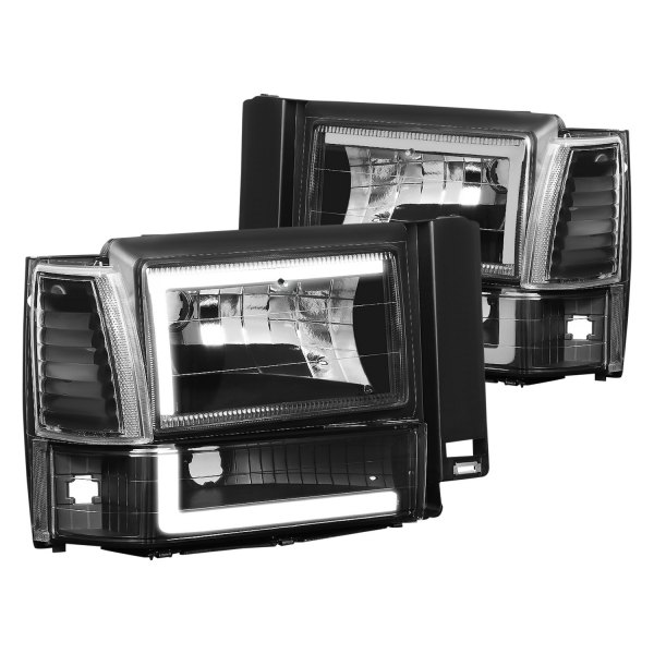 Lumen® - Black LED DRL Bar Euro Headlights with Turn Signal/Parking and Corner Lights, Ford Explorer