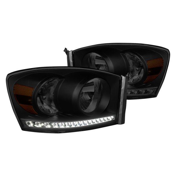 Lumen® - Black/Smoke Euro Headlights with LED DRL, Dodge Ram