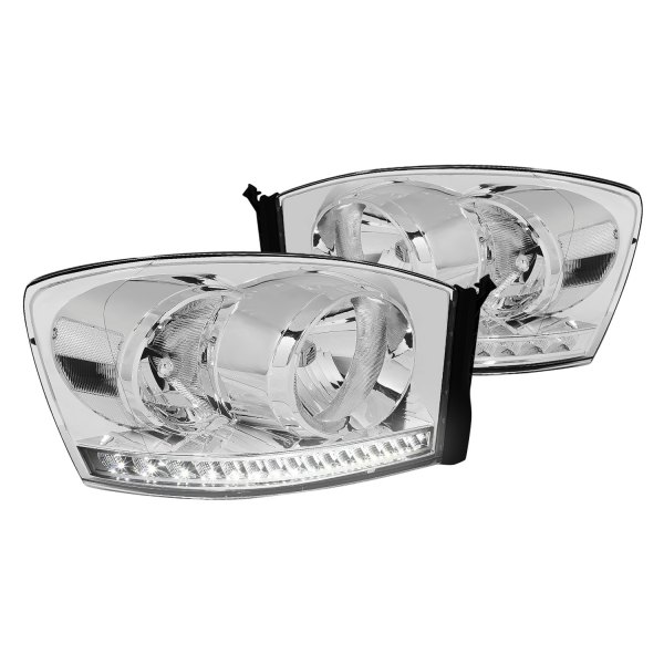 Lumen® - Chrome Euro Headlights with LED DRL, Dodge Ram