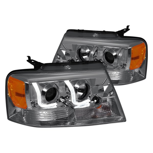 Lumen® - Chrome/Smoke LED DRL Bar Projector Headlights, Ford F-150