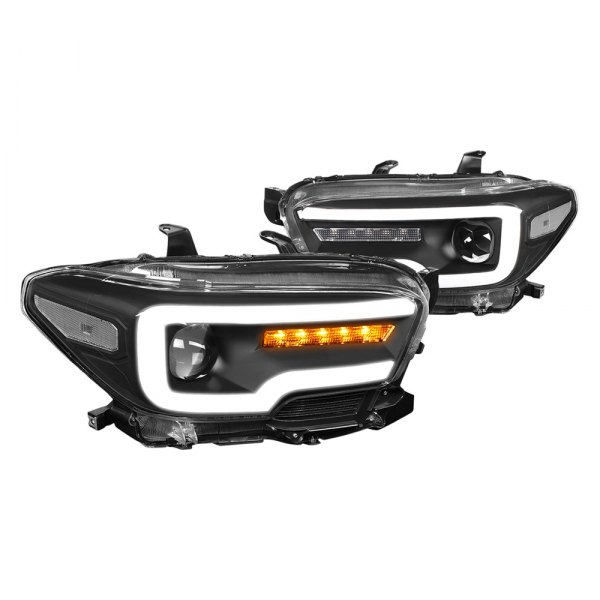 Lumen® - Black LED DRL Bar Projector Headlights with Sequential Turn Signal, Toyota Tacoma