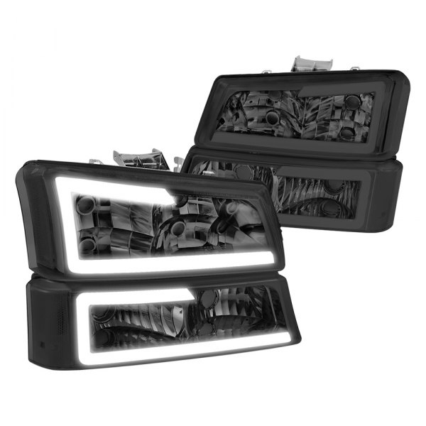 Lumen® - Chrome/Smoke LED DRL Bar Headlights with Turn Signal/Parking Lights