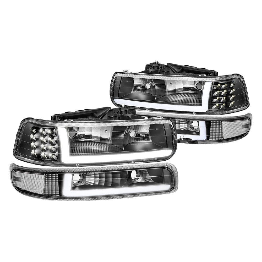 Lumen® - Chevy Silverado 1500 1999 Black LED DRL Bar Headlights with