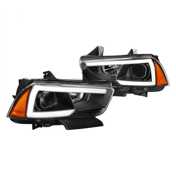 Lumen® - Black LED DRL Bar Projector Headlights, Dodge Charger