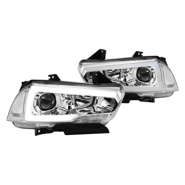 Lumen® - Chrome LED DRL Bar Projector Headlights, Dodge Charger