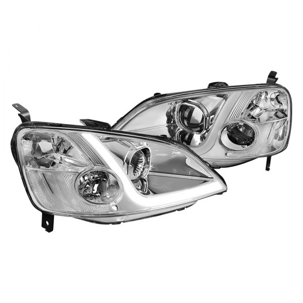 Lumen® - Chrome LED DRL Bar Projector Headlights, Honda Civic