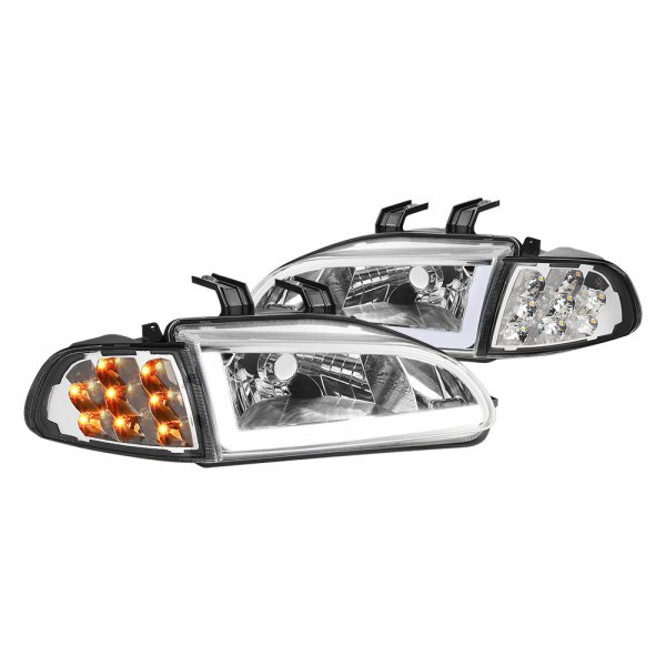 Lumen® - Chrome LED DRL Bar Headlights with Turn Signal/Corner Lights, Honda Civic