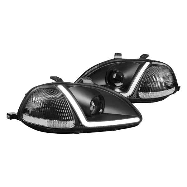 Lumen® - Black LED DRL Bar Projector Headlights, Honda Civic