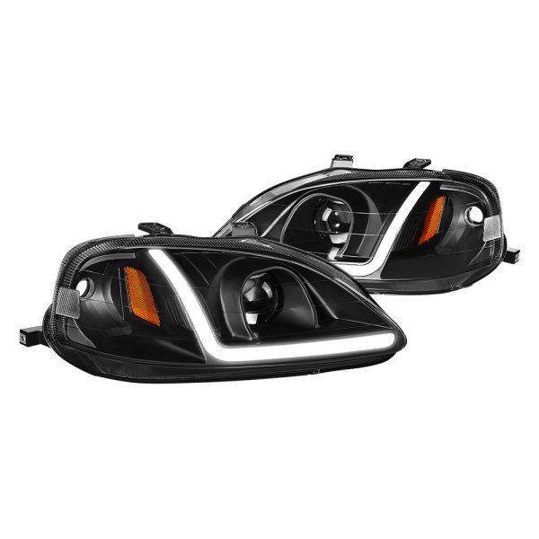 Lumen® - Black LED DRL Bar Projector Headlights, Honda Civic