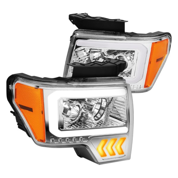 Lumen® - Chrome LED DRL Bar Projector Headlights with Sequential Turn Signal, Ford F-150
