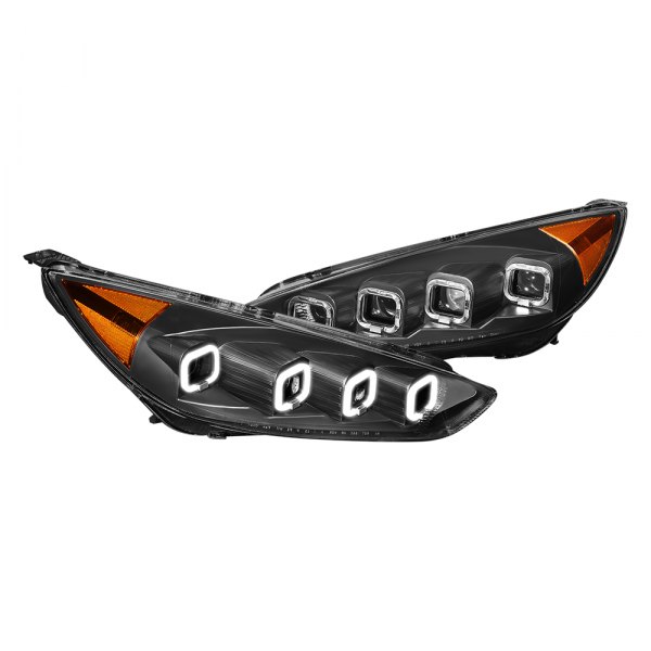 Lumen® - Black Switchback Halo Quad Projector LED Headlights with Sequential Turn Signal, Ford Focus