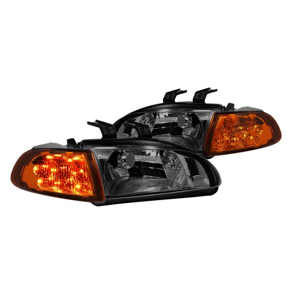 Lumen® - Chrome/Smoke Euro Headlights with LED Turn Signal/Corner Lights, Honda Civic