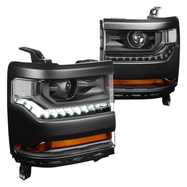 Lumen® - Black Projector Headlights with LED DRL, Chevrolet Silverado 1500