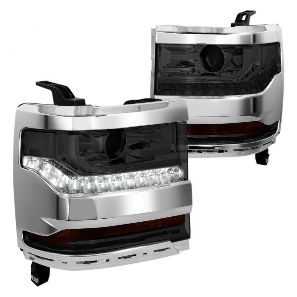 Lumen® - Chrome/Smoke Projector Headlights with LED DRL, Chevrolet Silverado 1500
