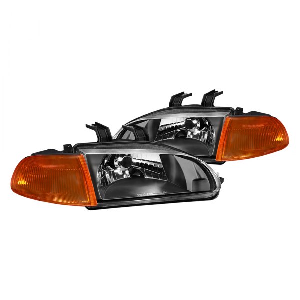 Lumen® - Black Euro Headlights with Turn Signal/Corner Lights, Honda Civic