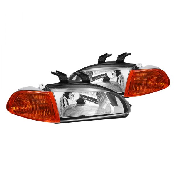 Lumen® - Chrome Factory Style Headlights with Turn Signal/Corner Lights, Honda Civic