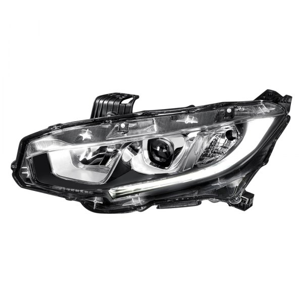 Lumen® - Driver Side Black/Chrome Factory Style LED DRL Bar Projector Headlight, Honda Civic