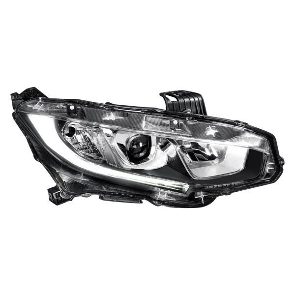 Lumen® - Passenger Side Black/Chrome Factory Style LED DRL Bar Projector Headlight, Honda Civic