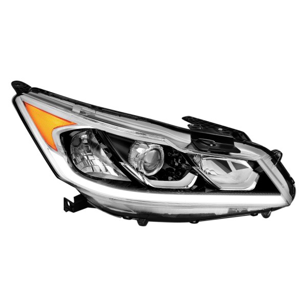 Lumen® - Passenger Side Black/Chrome Factory Style LED DRL Bar Projector Headlight, Honda Accord