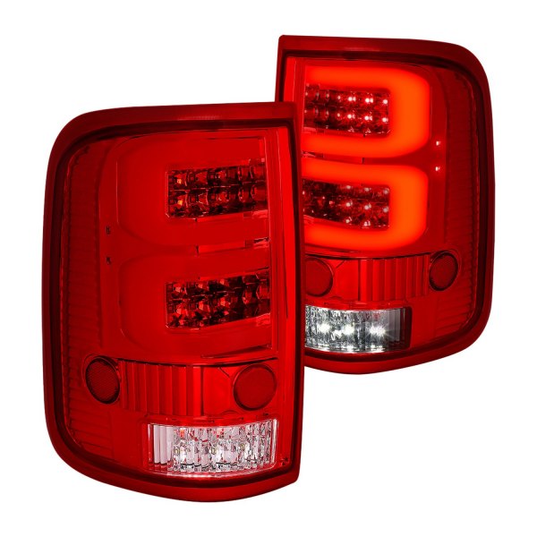 Lumen® - Chrome/Red Dual C-Shape Fiber Optic LED Tail Lights