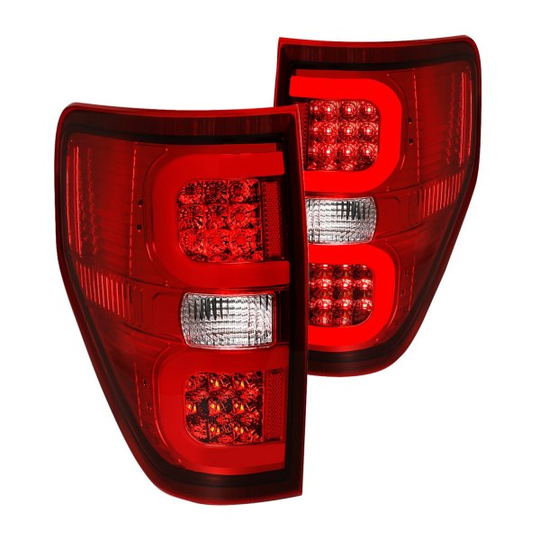 Lumen® - Chrome/Red Dual C-Shape Fiber Optic LED Tail Lights