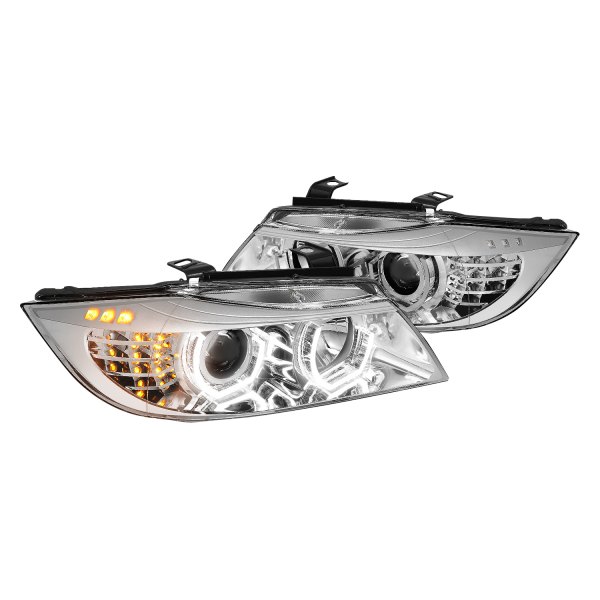 Lumen® - Gray 3D Crystal DRL Bar Projector Headlights with LED Turn Signal, BMW 3-Series