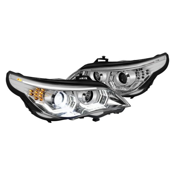 Lumen® - Chrome Sequential DRL Bar Projector Headlights with LED Turn Signal, BMW 5-Series