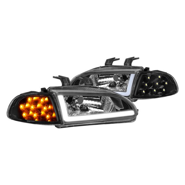 Lumen® - Black LED DRL Bar Headlights with Turn Signal/Corner Lights, Honda Civic