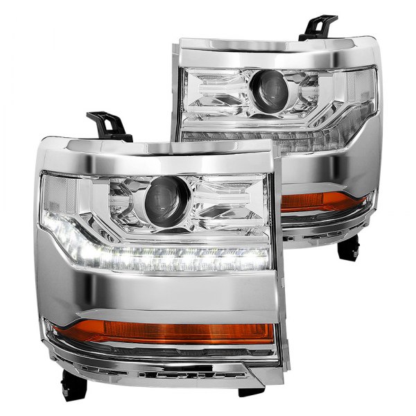 Lumen® - Chrome Projector Headlights with LED DRL, Chevrolet Silverado 1500