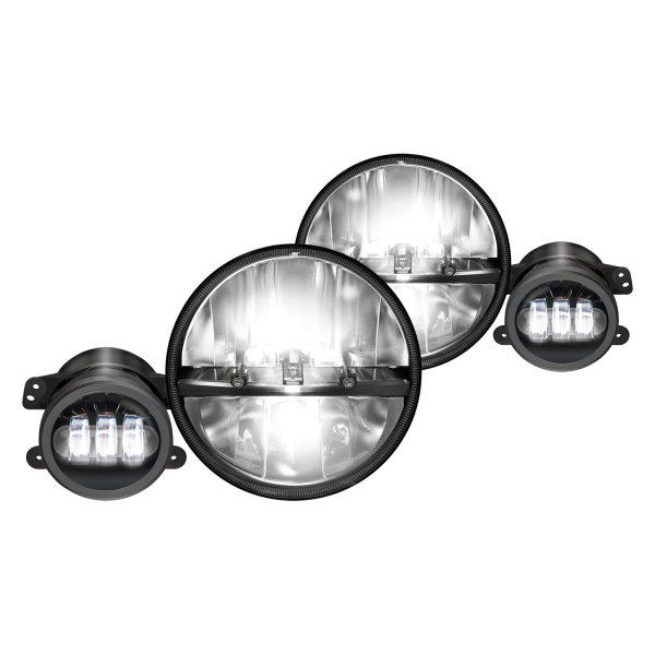 Lumen® - 7" Round Chrome Projector LED Headlights + Fog Lights