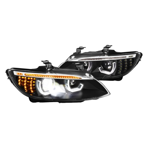 Lumen® - Black 3D Crystal DRL Bar Projector Headlights with Sequential LED Turn Signal