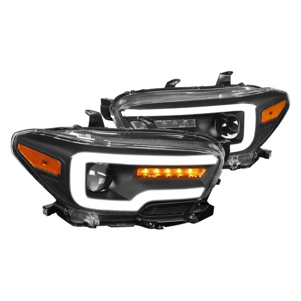 Lumen® - Black DRL Bar Projector Headlights with Sequential LED Turn Signal, Toyota Tacoma