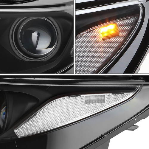 DNA Motoring LED DRL Projector Headlights – For 2018-2021 Chevy Equinox, Black Housing Clear Lens, 9012 Bulbs