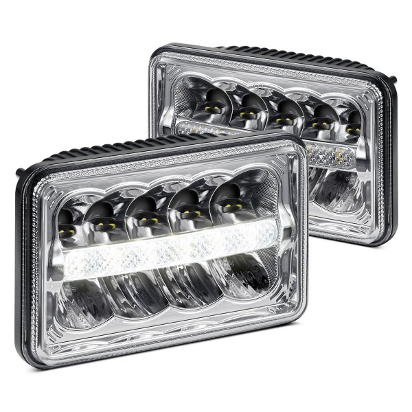 Lumen® - 4x6" Rectangular Chrome LED Headlights with DRL