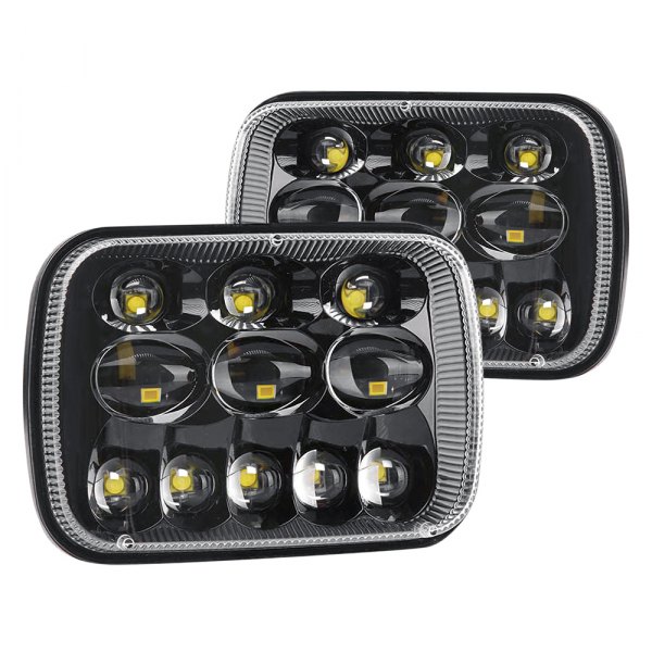 Lumen® - 7x6" Rectangular Black Projector LED Headlights with Switchback Halo