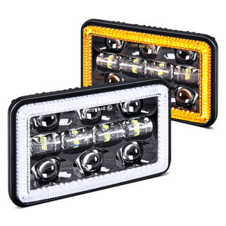 Lumen® SB4682HALO4X6-BLK - 4x6" Rectangular Black Projector LED Headlights with Switchback Halo (H4651, 165mm)