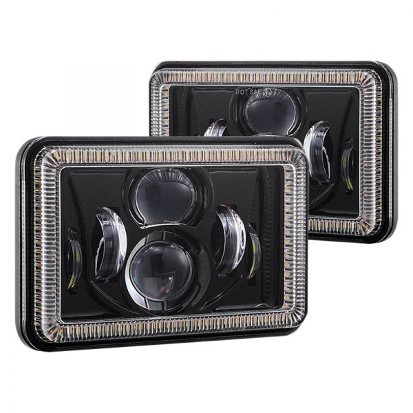 Lumen® - 4x6" Rectangular Black Projector LED Headlights with Switchback Halo