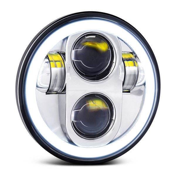 Lumen® - 5 3/4" Round Chrome Projector LED Headlight with Switchback Halo