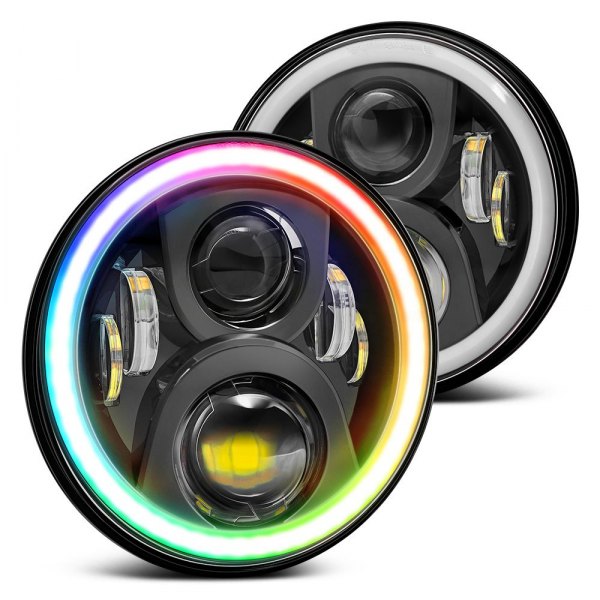 Lumen® - 7" Round Black RGB Halo Projector LED Headlights with Bluetooth Control
