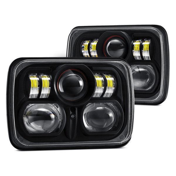 Lumen® - 7x6" Rectangular Black Projector LED Headlights