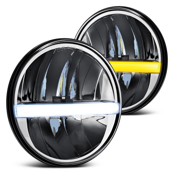 Lumen® - 7" Round Black LED Headlights with Switchback DRL Bar