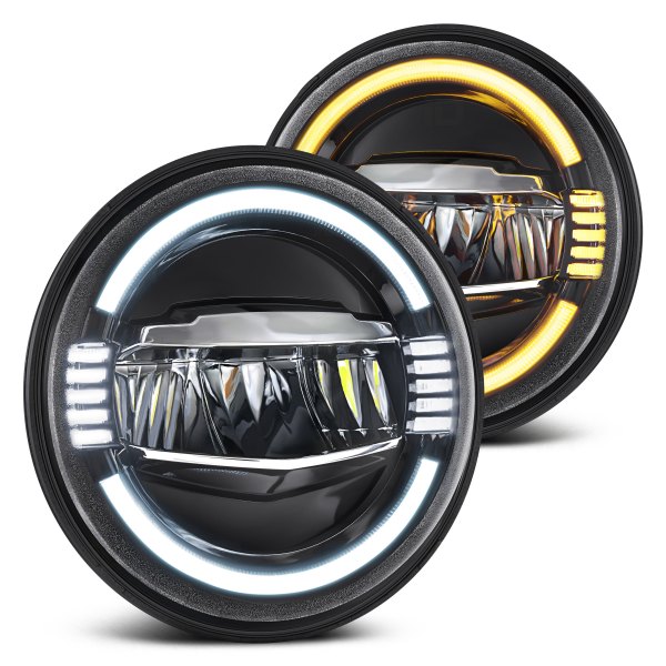 Lumen® - 7" Round Black LED Headlights with Dynamic Start and Switchback Halo
