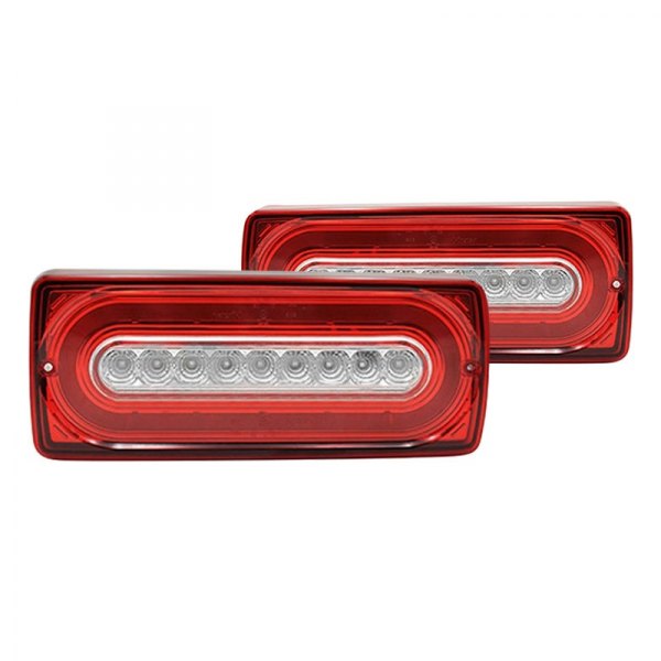 Lumen® - Chrome/Red Fiber Optic LED Tail Lights, Mercedes G Class
